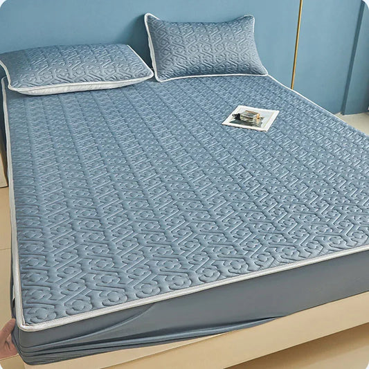 DecorBites™ Ice Silky Latex Fitted Sheet Set - Soft Breathable Solid Color Mat