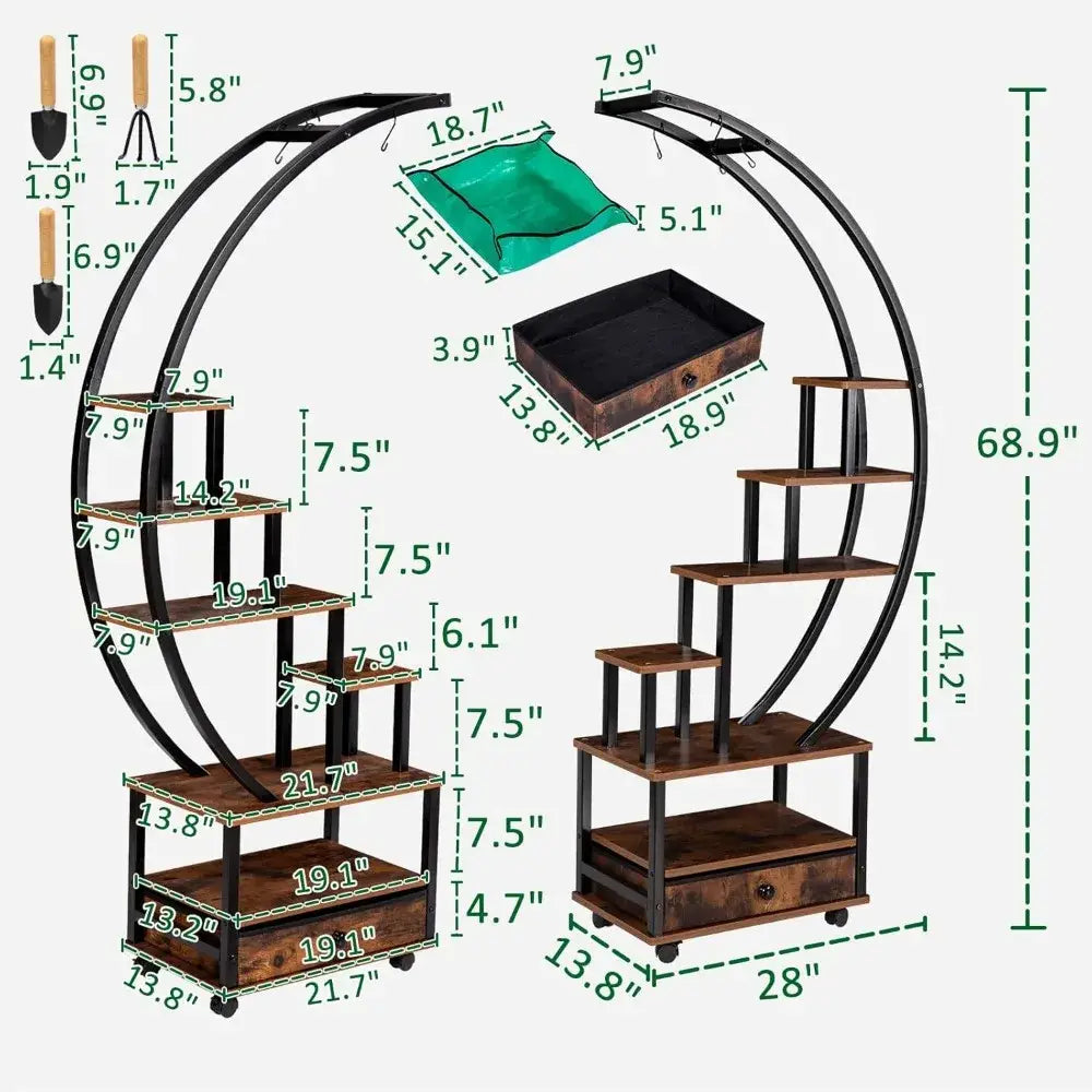 DecorBites™ Modern 71” Tall Indoor Plant Stand with Lockable Wheels