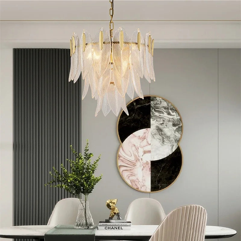 Decorbites™ Blatt-Glas-Kronleuchter - Nordischer Stil Lichtluxus-Hängeleuchte
