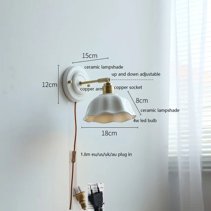 DecorBites™ Ceramic LED Wall Light with Copper Arm Socket for Bedroom Living Room