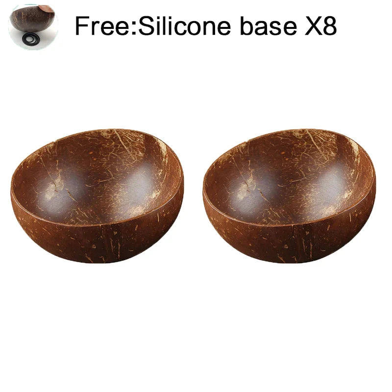 DecorBites™ Coconut Bowl Set with Wooden Spoon: Natural Handmade Tableware for Desserts, Fruits, Salads