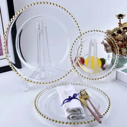 DecorBites™ Gold Beads Glass Plate, Large Round Fruit Plate for Stylish Dining