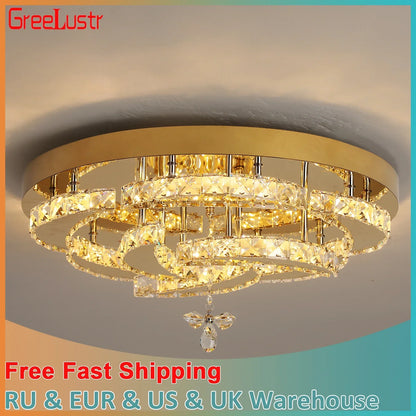 DecorBites™ Crystal Drop Chandelier Ceiling Light with RC Dimming for Modern Home Decor