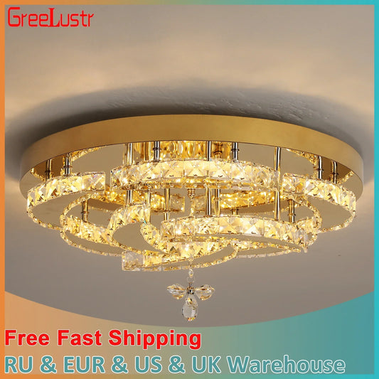 DecorBites™ Crystal Drop Chandelier Ceiling Light with RC Dimming for Modern Home Decor