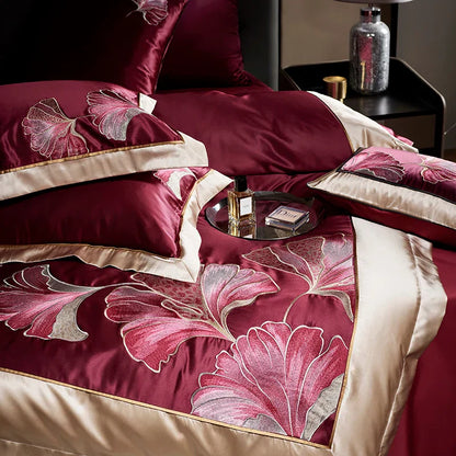 Decobites Ginkgo Biloba Embroidery 1000TC Egyptian Cotton Bedding Set