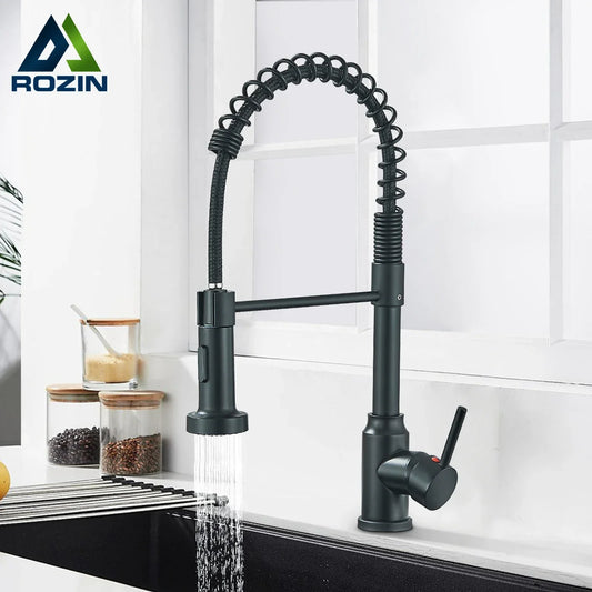 DecorBites™ Black Flexible Kitchen Faucet Pull Down Mixer Tap Swivel Stream Sprayer Nozzle