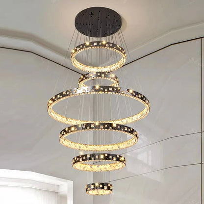 DecorBites™ Crystal Chandelier Stair Pendant Lamp Living Room Pendant Lights Interior Lighting
