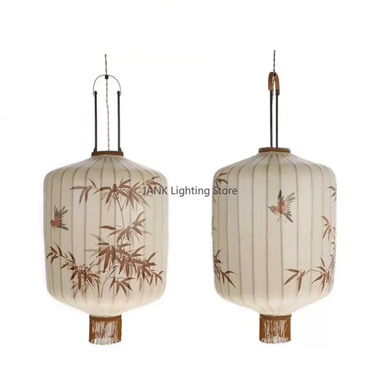 DecorBites™ Bamboo Leaf Pattern Lantern Pendent Lamp - Hand-painted Japanese Style Room Decor