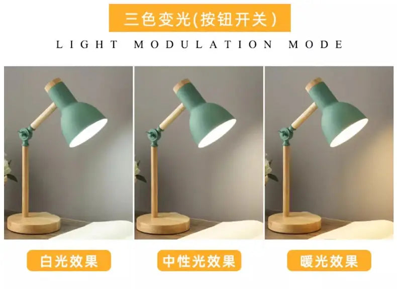DecorBites™ Creative Nordic Table Lamp Wooden Art LED Turn Head Simple Bedside Desk Light/Eye Protection