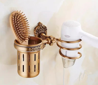 DecorBites™ Bronze Carved Bath Accessories Set: Shelf, Towel Rack, Paper Holder, Toilet Brush Holder