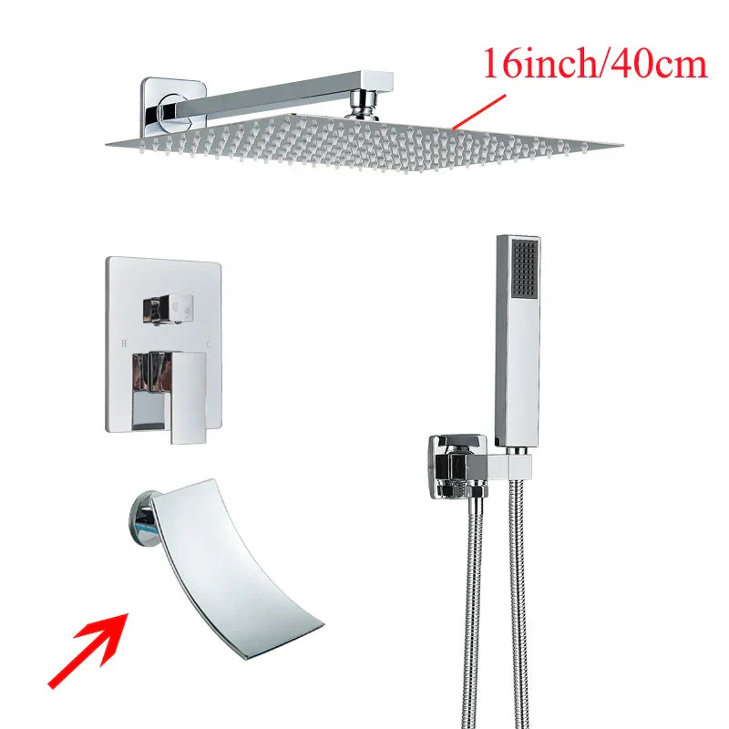 Sistema de ducha mural DecorBites™ negro con teleducha - Grifo de agua de lluvia de 12/16 pulgadas