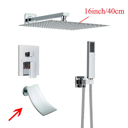 Sistema de ducha mural DecorBites™ negro con teleducha - Grifo de agua de lluvia de 12/16 pulgadas