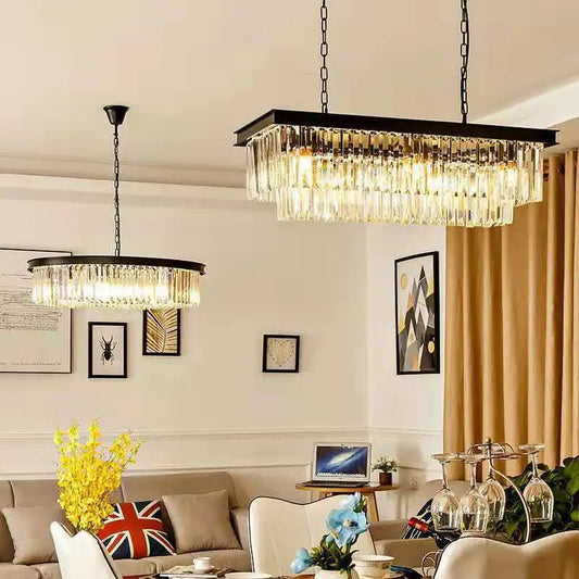 DecorBites™ Gold Black Metal LED Chandelier with K9 Crystal - Retro Square Chain Pendant Lighting
