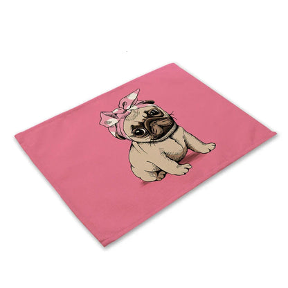 DecorBites™ Cute Dog Linen Dining Mats Coasters 42*32cm Home Decor