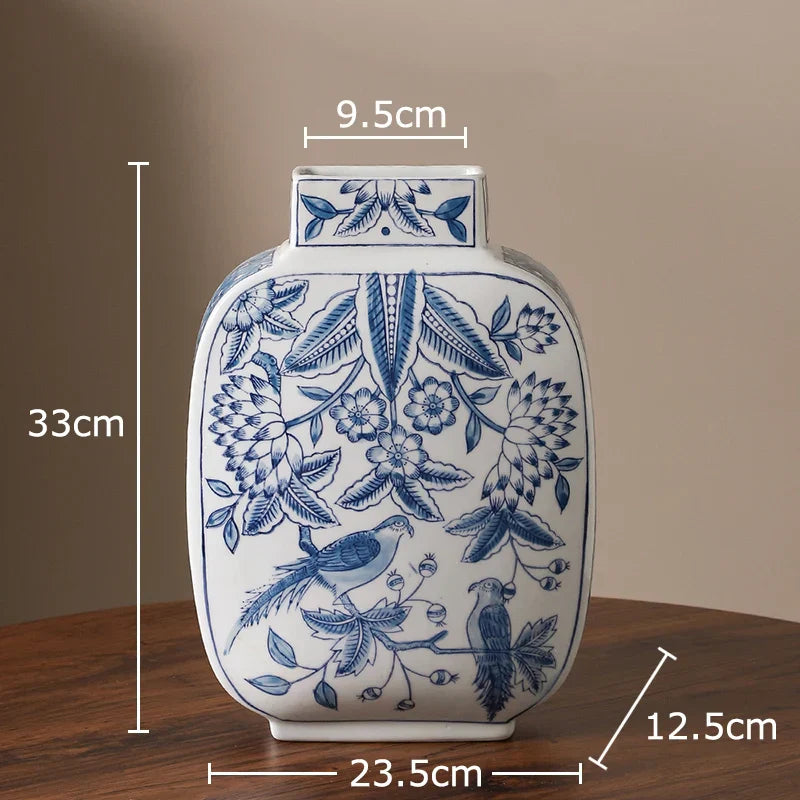 DecorBites™ Blue & White Porcelain Vase Pot for Stylish Room Aesthetic Decor & Flowers