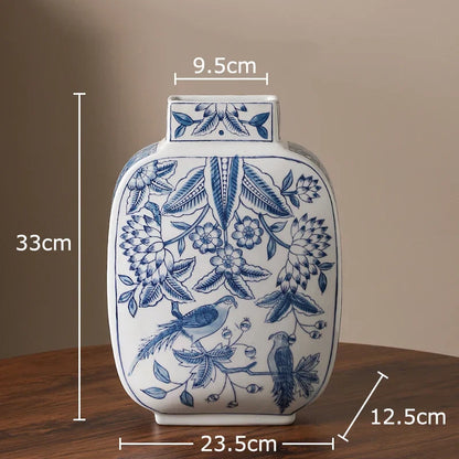 DecorBites™ Blue & White Porcelain Vase Pot for Stylish Room Aesthetic Decor & Flowers