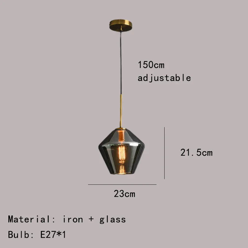 Lámpara colgante DecorBites™ de cristal ámbar gris para iluminación del hogar y la oficina