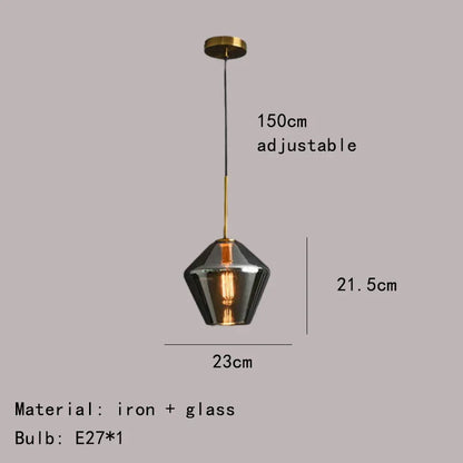 Lámpara colgante DecorBites™ de cristal ámbar gris para iluminación del hogar y la oficina