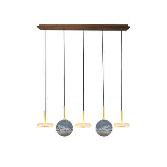 DecorBites™ Deco Wood & Marble LED Chandelier for Dinning Room