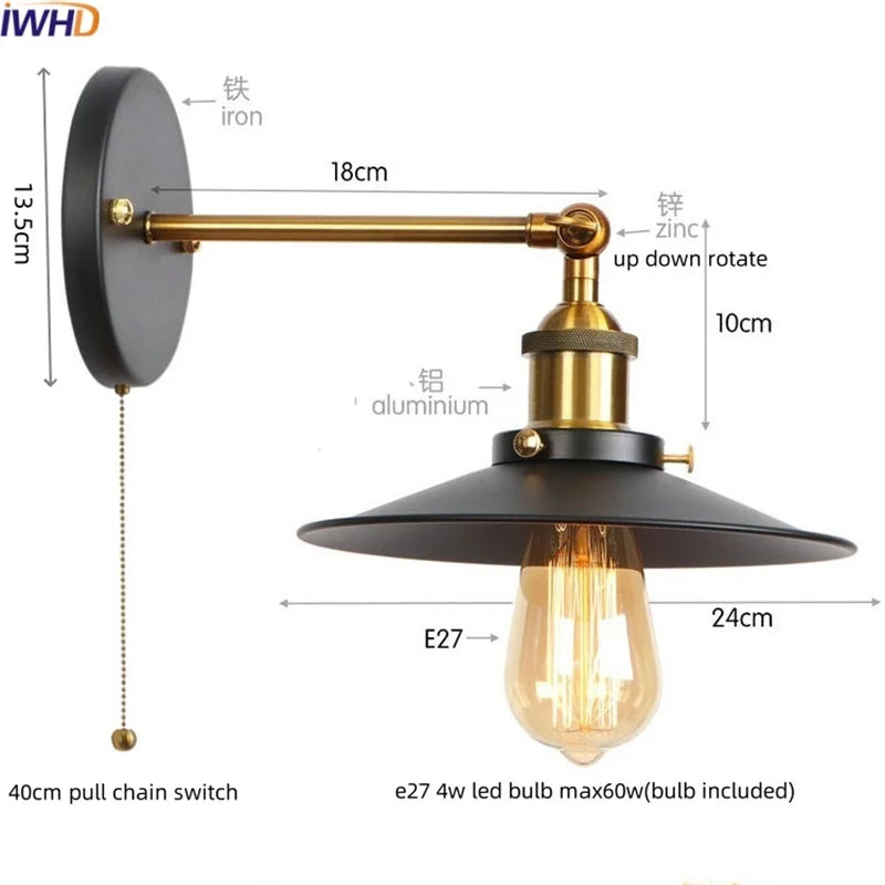 Lámpara de pared LED industrial Gold™ Decorbites para ático, escalera, bar de café, dormitorio