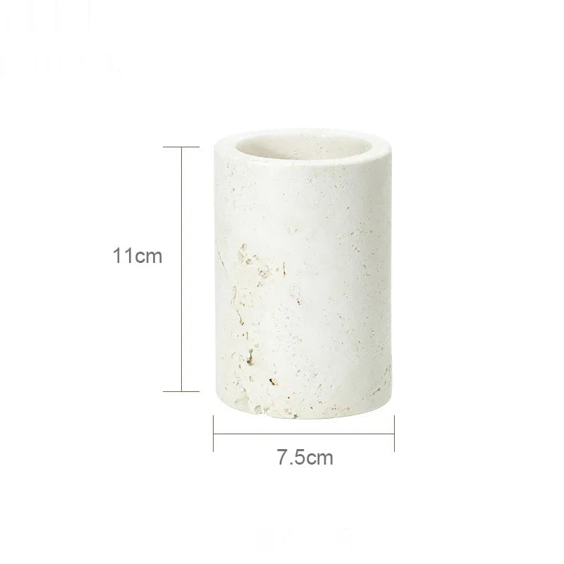 DecorBites™ Beige Travertine Marble Bathroom Set - Soap Dispenser Toothbrush Holder Tissue Box