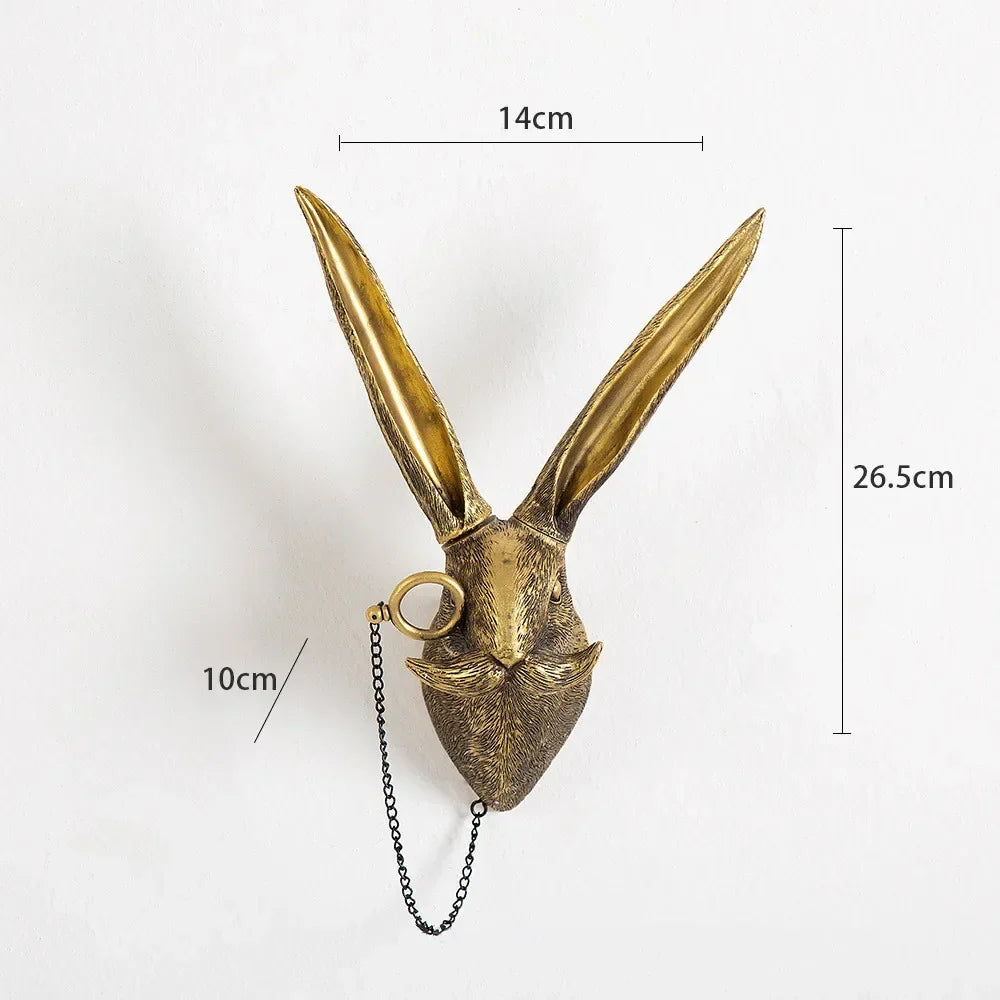 DecorBites™ Golden Deer Head Wall Hook: Antique Bronze Resin Animal Pendant for Stylish Wall Decor