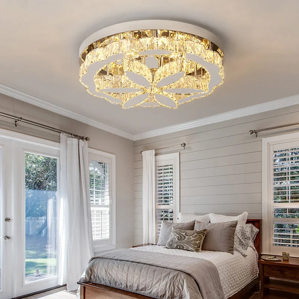 DecorBites™ Crystal Ceiling Chandelier: Modern LED Light with RC Dimming for Luxe Home Decor