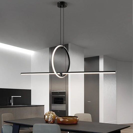 DecorBites™ Black LED Ceiling Chandelier with Remote Control for Modern Minimalist Home Decor