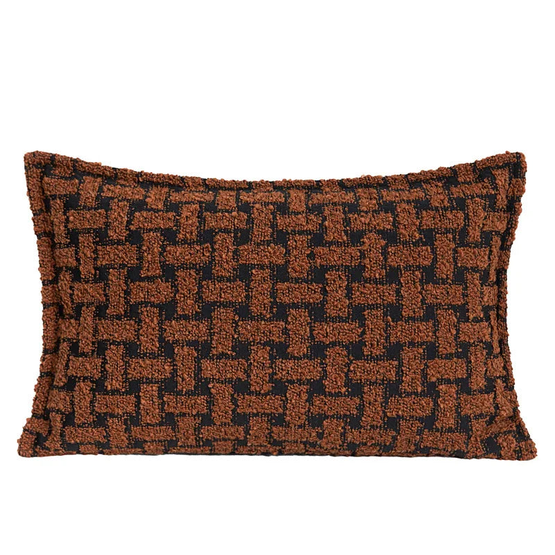DecorBites™ Caramel Color Velvet Sofa Pillowcase with Geometric Panelled Cushion Cover