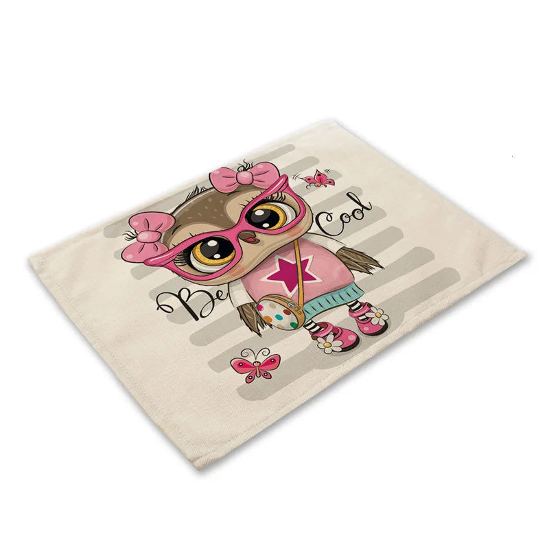 DecorBites™ Cute Owl Animal Placemat Music Bird Kitchen Dining Table Mats Coaster Bowl Cup Mat