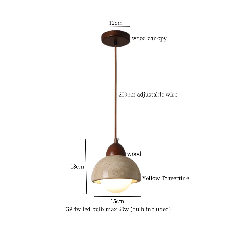 Yellow Travertine Pendant Lamp Polished Copper