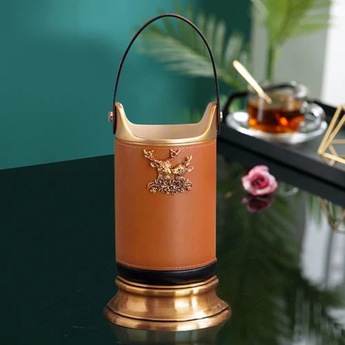 DecorBites™ Brown Leather Desktop Storage Basket and Tissue Box