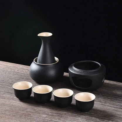 DecorBites™ Ceramic Sake Set: Sake Bottle, Warmer, & 4 Cups