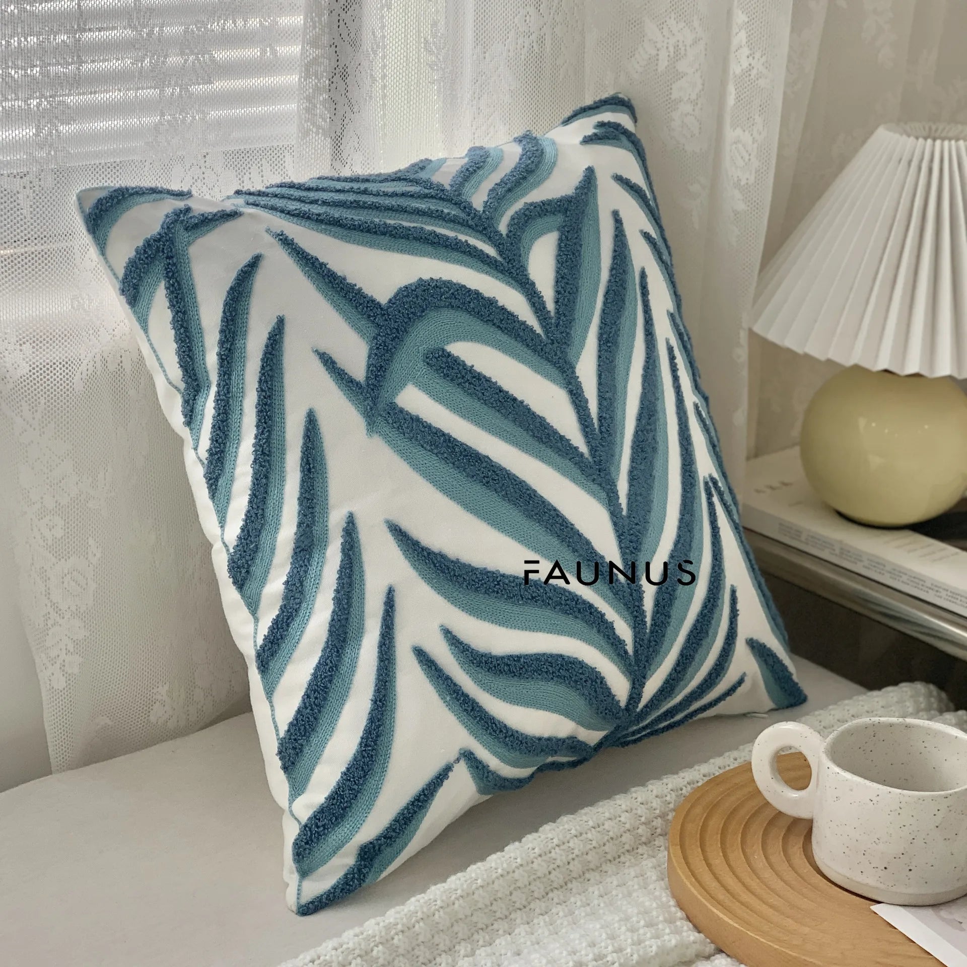 Leaf Embroidered Cotton Cushions