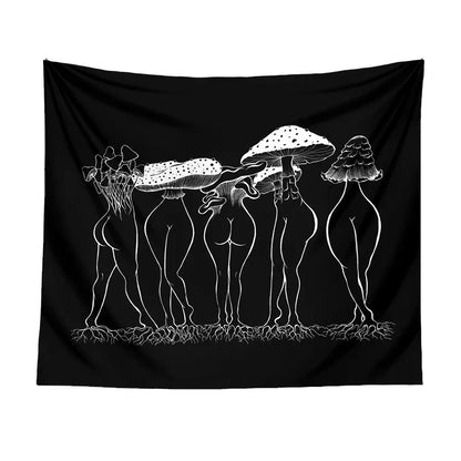 Decobites Mushroom Woman Tapestry Wall Hanging Black White Boho Decor Bedroom Aesthetic