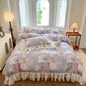 Decobites French Vintage Lace Princess Bedding Set with Floral Print Quilt Cover