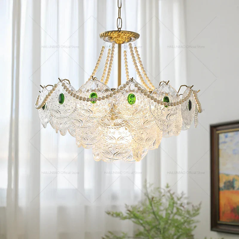 DecorBites™ Crystal Chandelier: Modern Chic Pearl Light for Elegant Home Decor