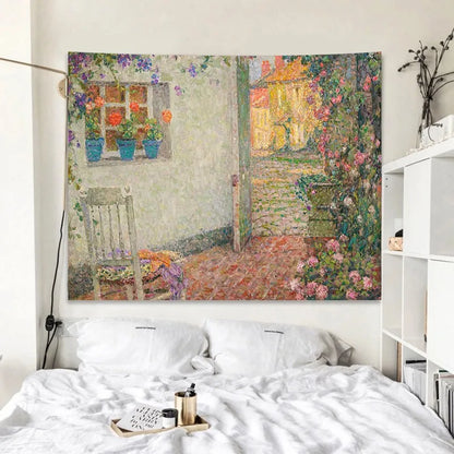 Decobites Rose Garden Tapestry Retro Oil Painting Wall Cloth for Bedroom Decor