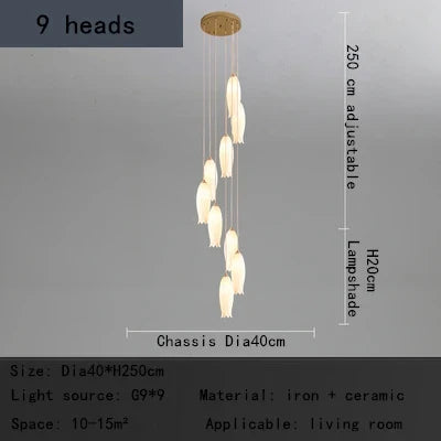 DecorBites™ Elegant Tulip Staircase Chandelier: Luxury Decor Hanging LED Lamp for Lobby, Restaurant, Hotel.