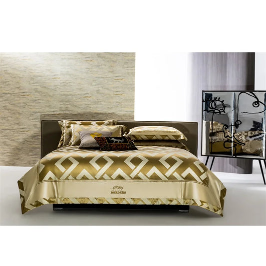 DecorBites™ American Jacquard Brocade & Egyptian Cotton Embroidered Bedding Set with Pillowcase