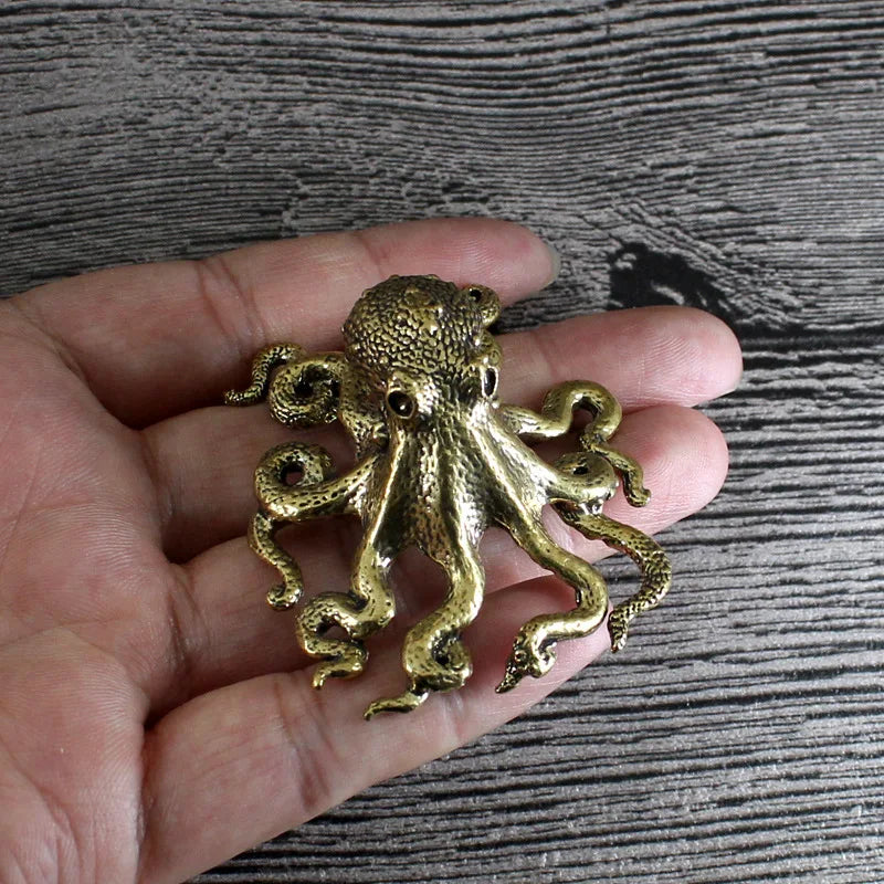 DecorBites™ Brass Octopus Sculpture: Golden Metal Home Decor Figurine