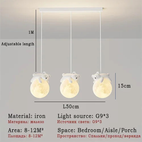 Decorbites™ Kinderzimmer LED-Kronleuchter Weißer Bär Hase Pendellampe Glas Nachttischlampe
