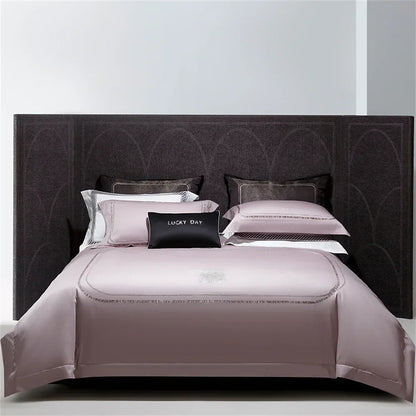 طقم أغطية سرير DecorBites™ من القطن والساتان والجاكار المطرز مع ملاءة مرنة وغطاء لحاف