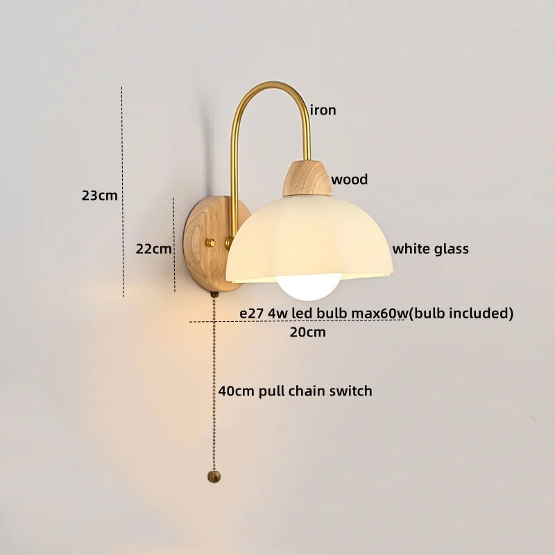 Luces de pared LED de vidrio y madera Decorbites™ Decoración para dormitorio, sala de estar, café, espejo, lámpara de mesita de noche