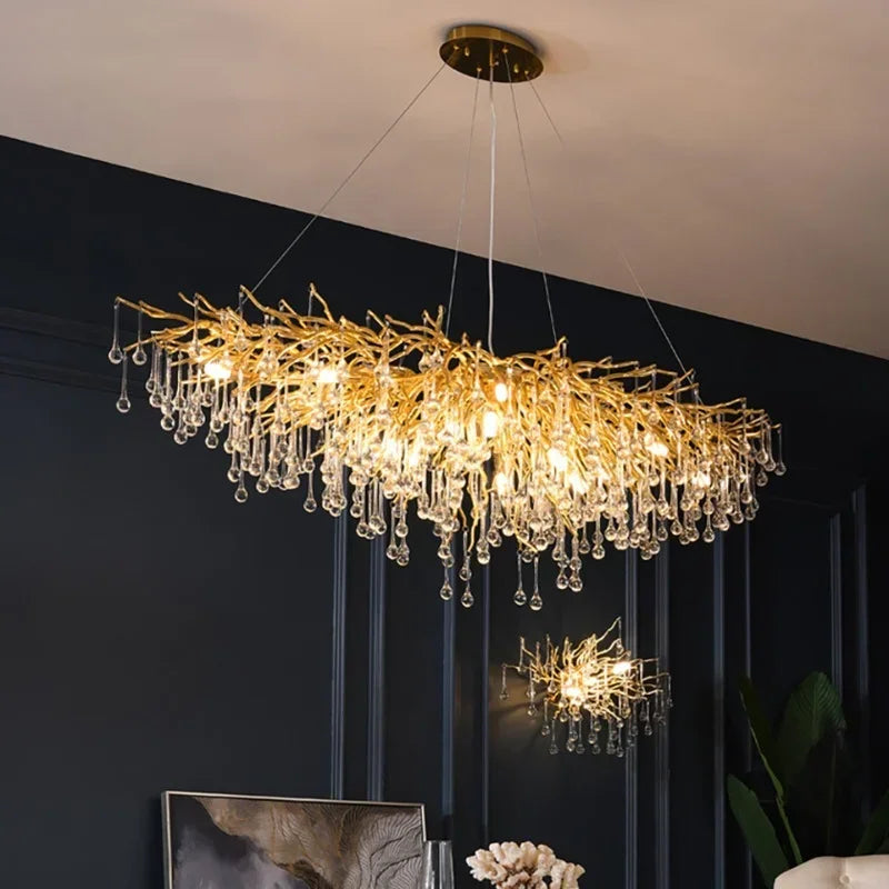 Gold Glass Pendant Chandelier Round L160cm