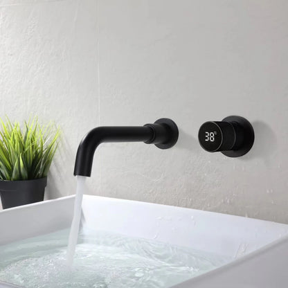 Black brass bathroom faucet Hidden intelligent digital display design Single handle gray Cold & Hot dual-control basin faucet