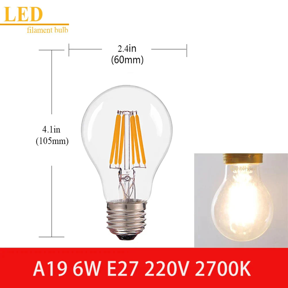 Bombilla de Filamento LED™ Decorbites Vidrio Transparente T16 A19 ST64 Regulable Luz Vintage