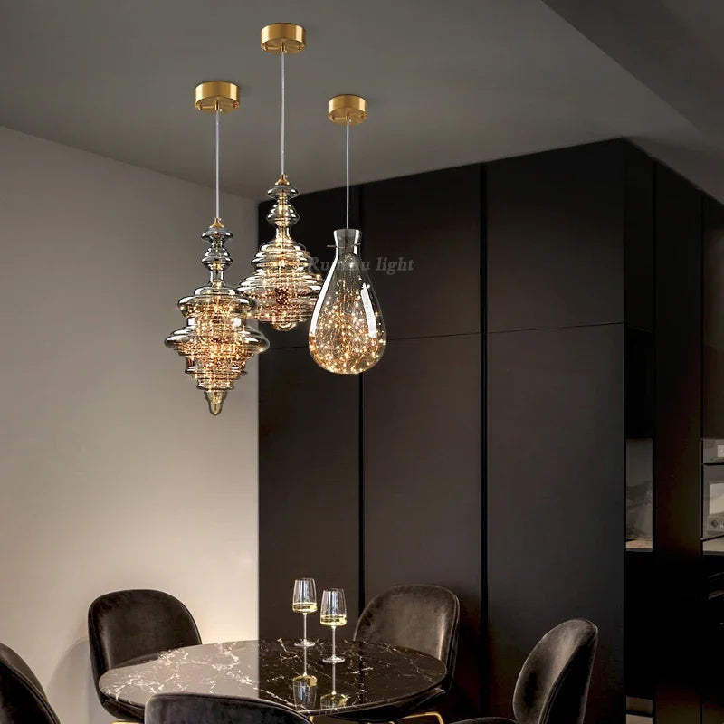 DecorBites™ Antique Brass Glass Chandelier for Dining Room and Bar