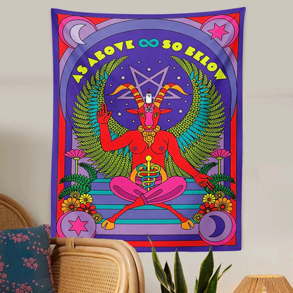 Decobites Baphomet Tarot Witchcraft Tapestry Wall Hanging Occult Home Decor