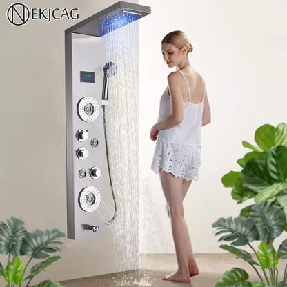 DecorBites™ LED Shower Panel Column Faucet with Rainfall Waterfall, Back Jet, Mixer Tap